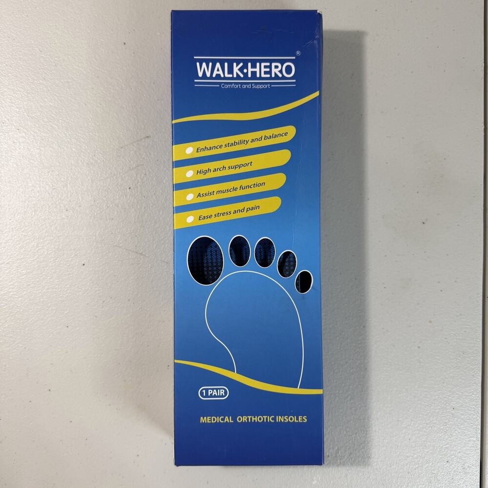 WALK HERO Orthotic Insoles Blue EVA Full Length for Flat Feet Pain Relief